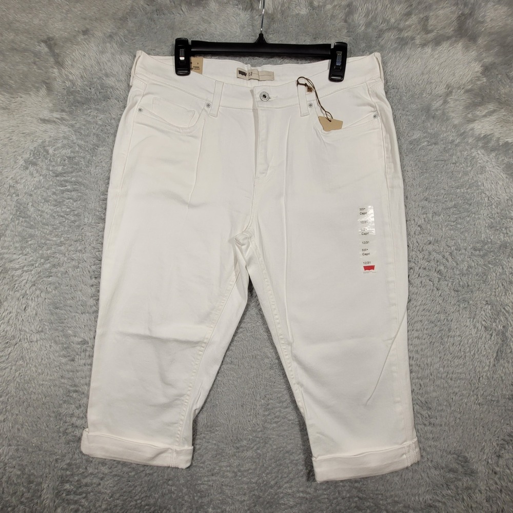 Levi's 515 Capri Cropped White Denim Jeans Womens Size 12 NEW 34x19